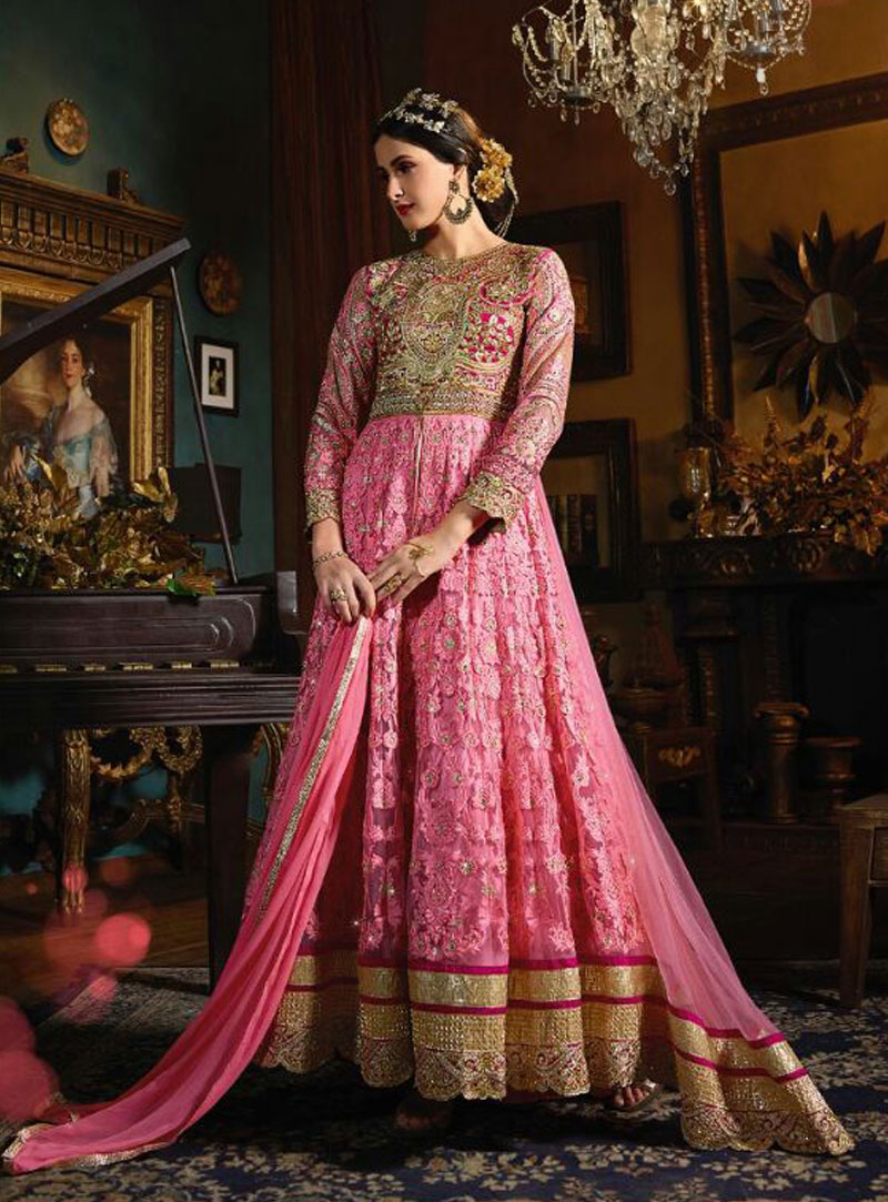 Pink Banglori Silk Ankle Length Anarkali Suit 81315
