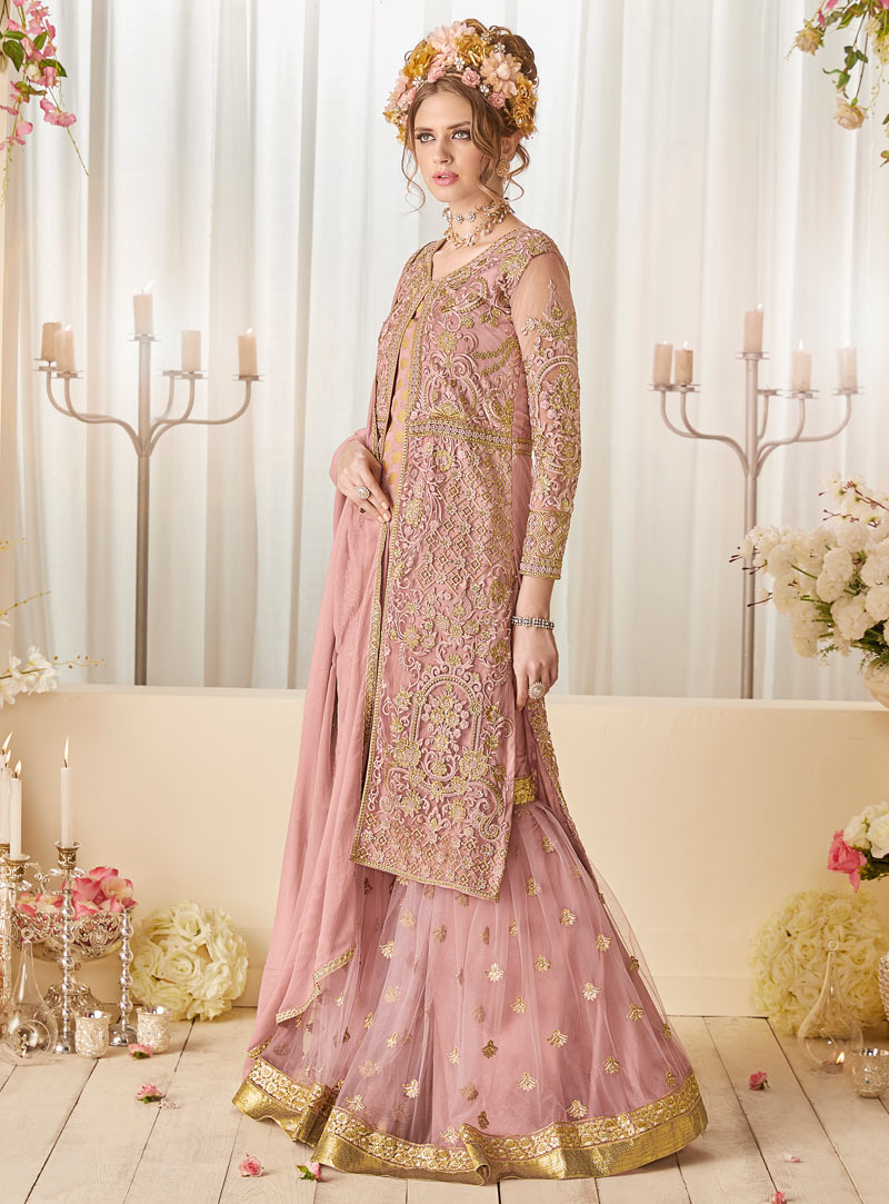 Pink Net Palazzo Style Suit 91016