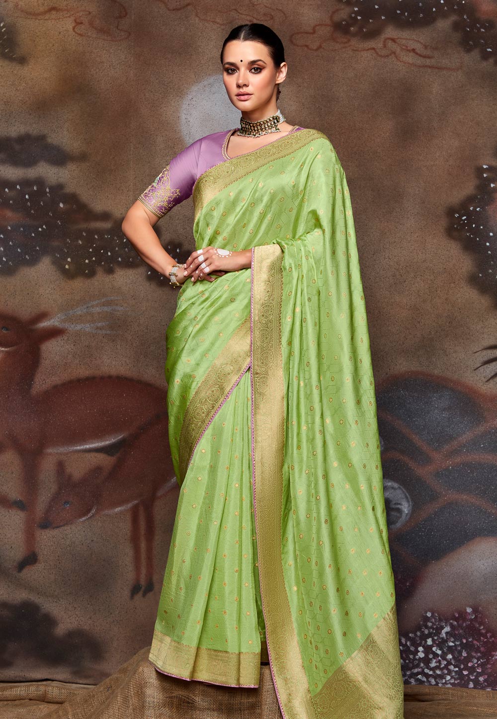 Light Green Silk Saree With Blouse 261796