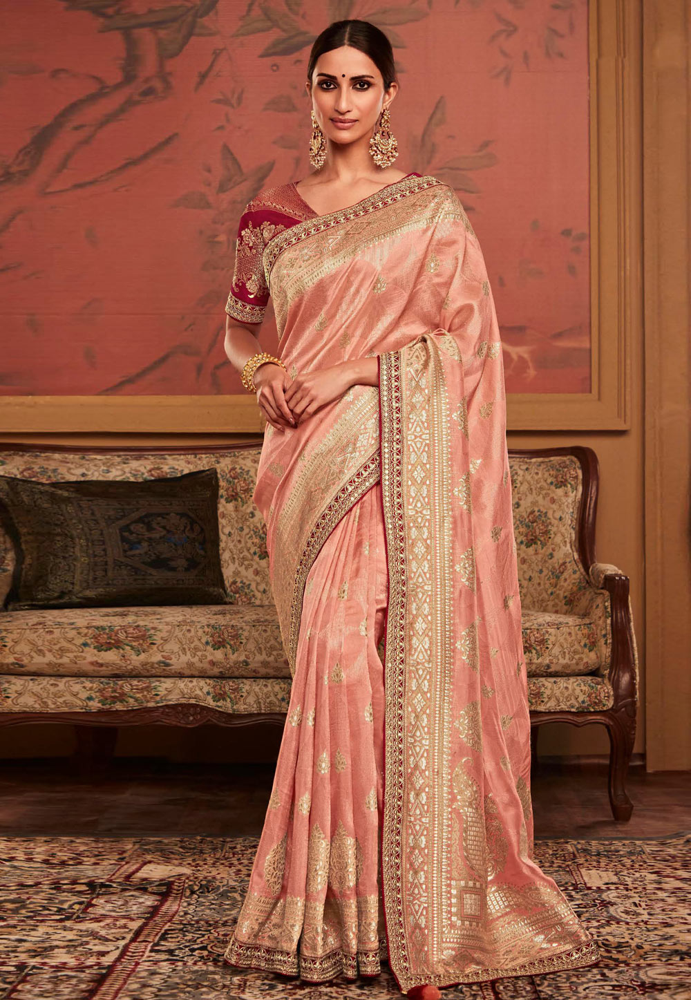 Peach Silk Saree With Blouse 270403
