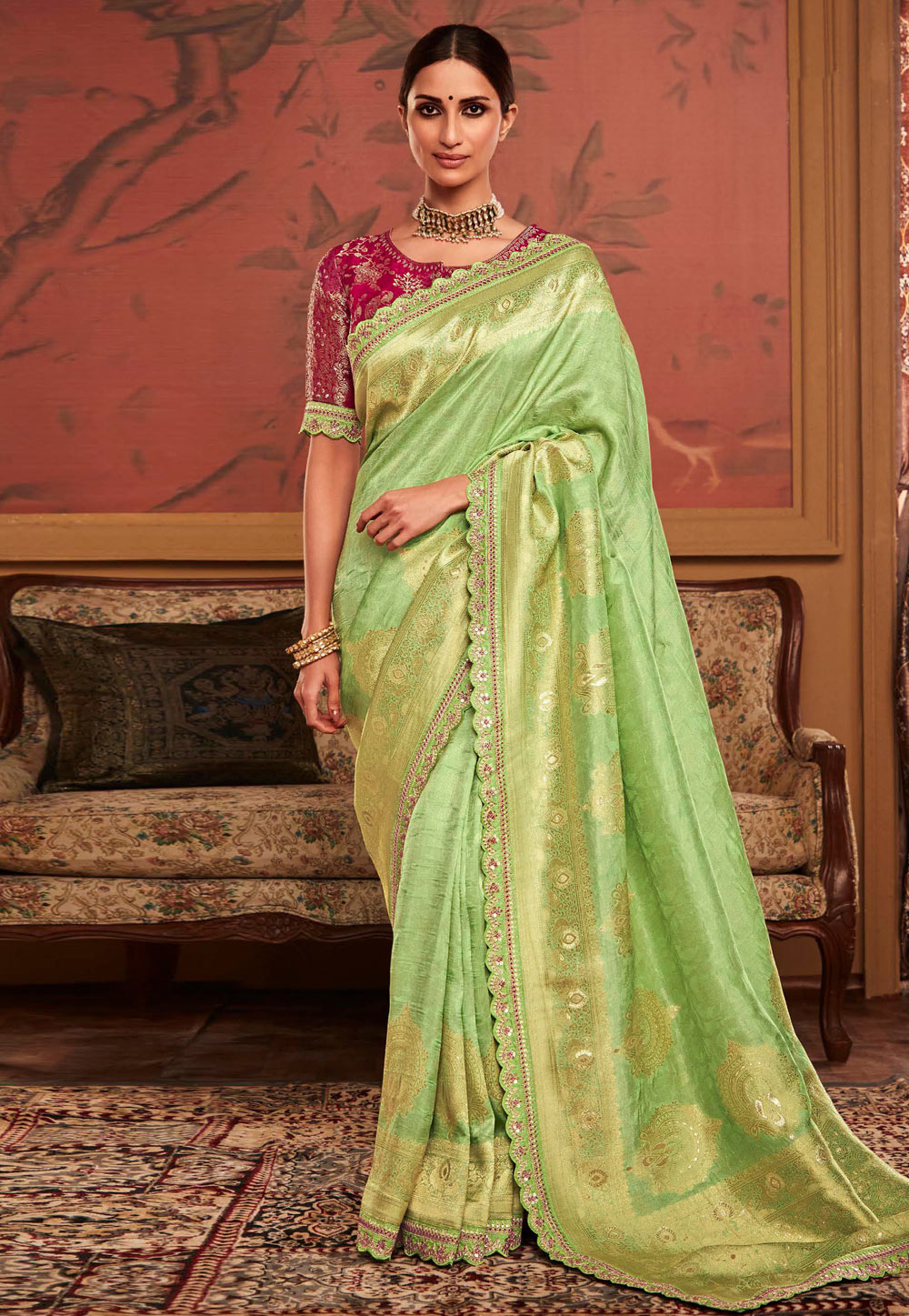 Pista Green Silk Saree With Blouse 270406 