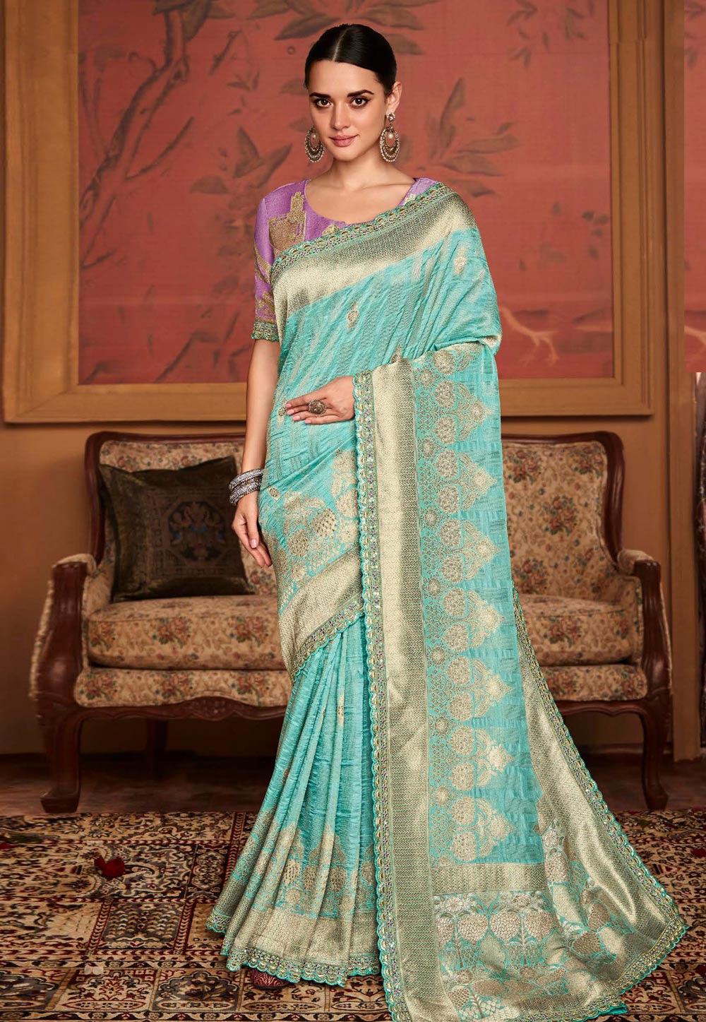 Sky Blue Silk Saree With Blouse 270408