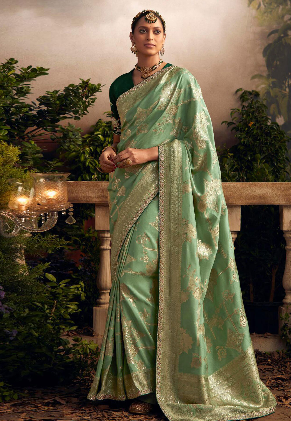 Pista Green Viscose Saree With Blouse 275590