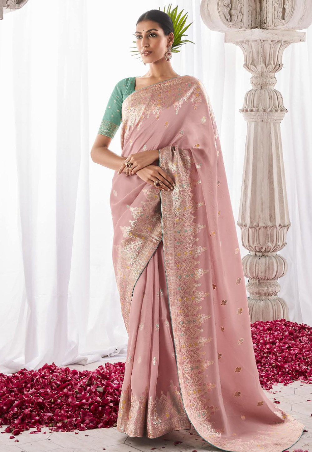 Light Pink Silk Saree With Blouse 275917
