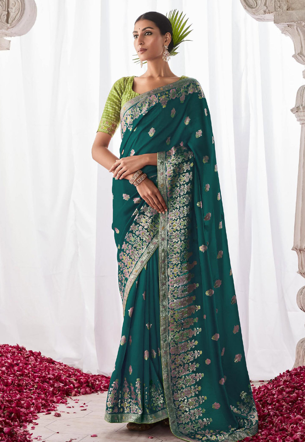 Teal Silk Saree With Blouse 275918