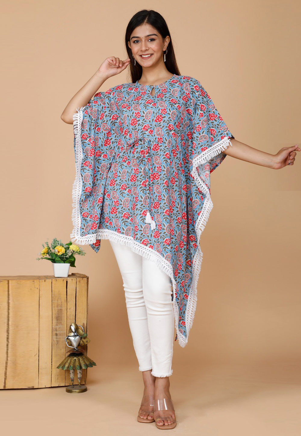 Sky Blue Rayon Readymade Kaftan 264996