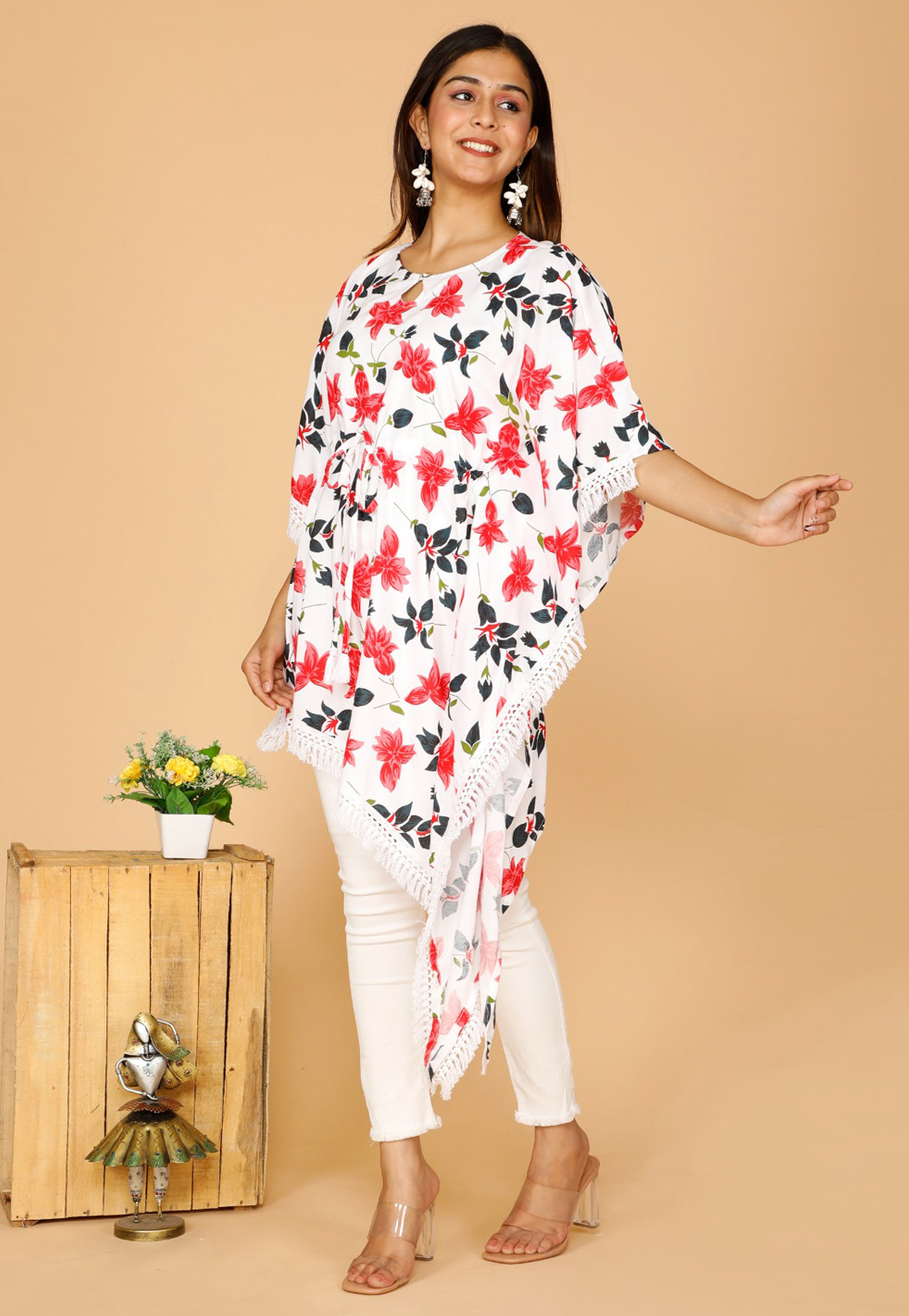 White Rayon Readymade Kaftan 264997