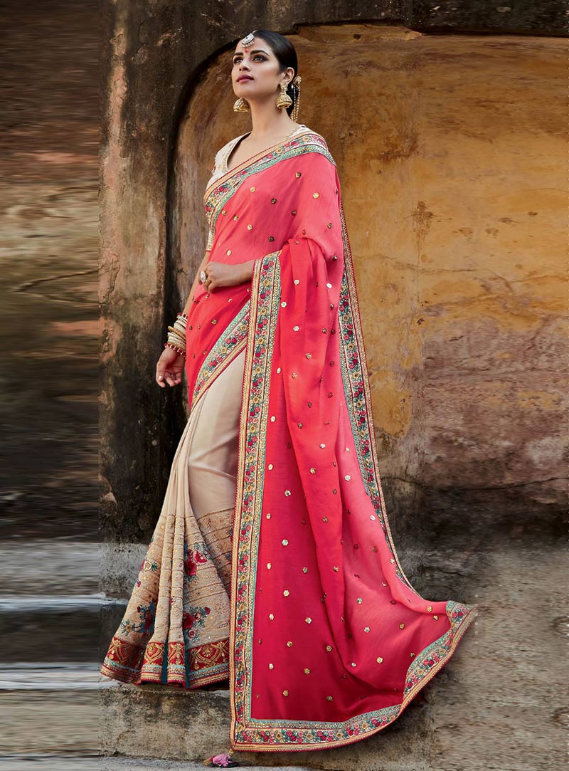 Pink Tussar Silk Wedding Saree 78631