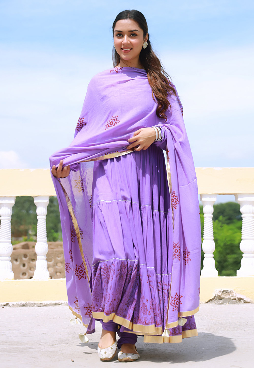 Lavender Cotton Readymade Anarkali Suit 256630