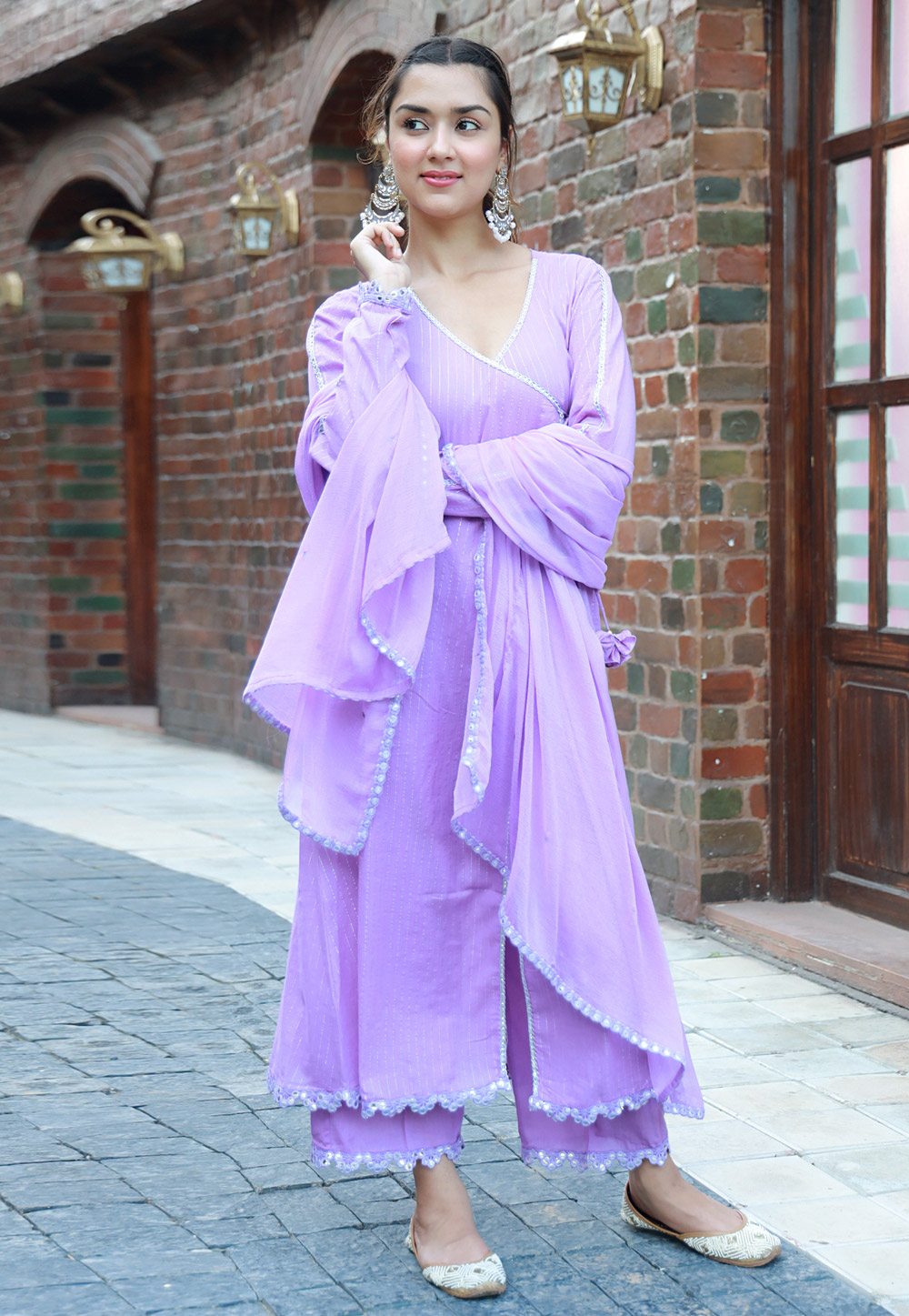 Lavender Cotton Readymade Palazzo Suit 257184