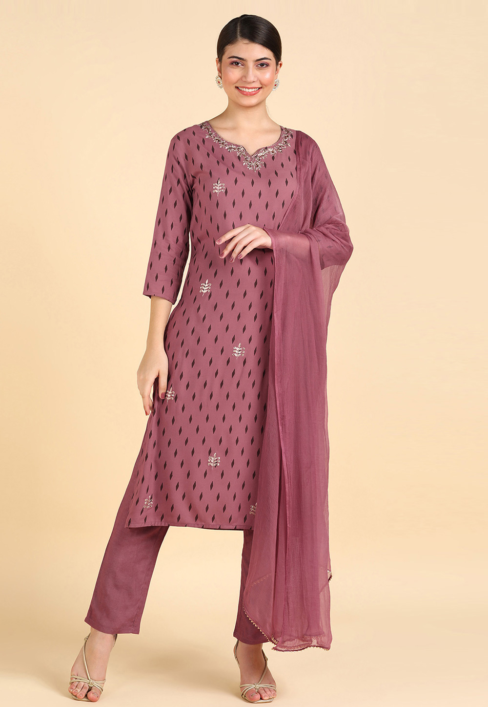 Pink Rayon Readymade Pant Style Suit 270502