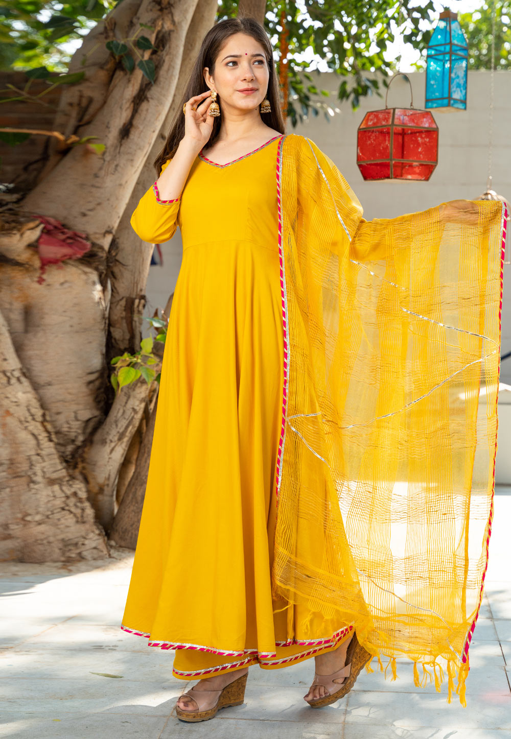 Yellow Rayon Readymade Anarkali Suit 259020