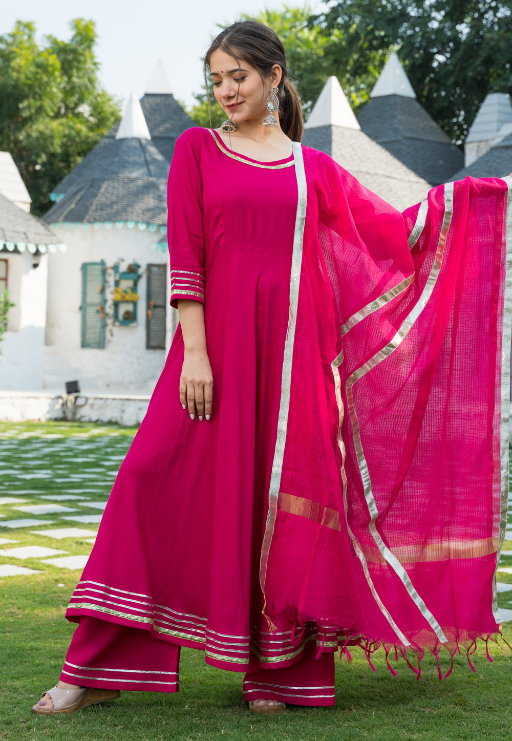 Pink Rayon Readymade Anarkali Suit 259022