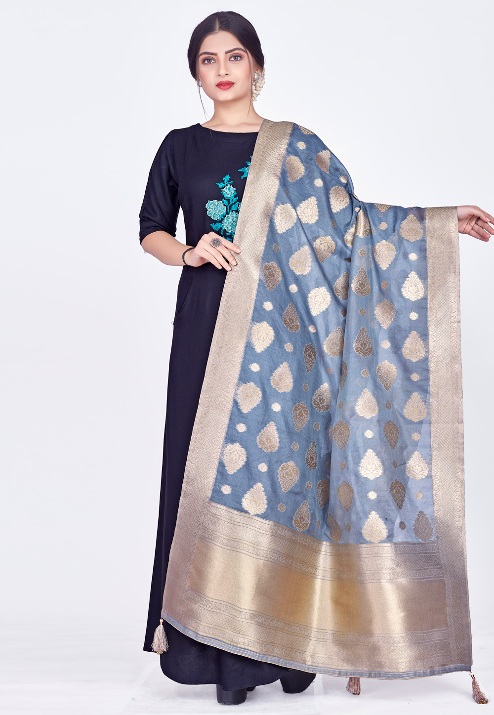 Grey Chanderi Dupatta 264494