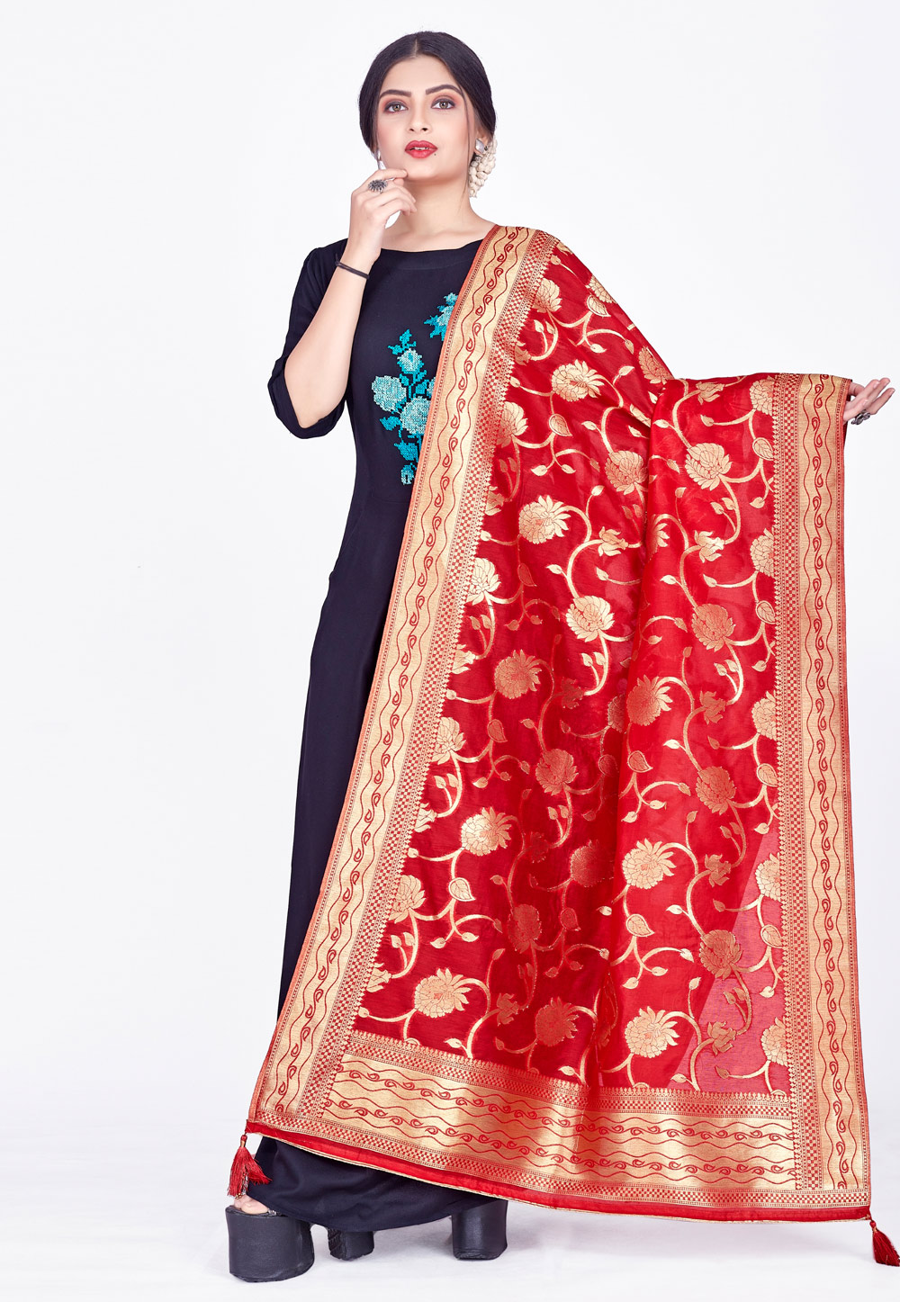 Red Chanderi Dupatta 264499