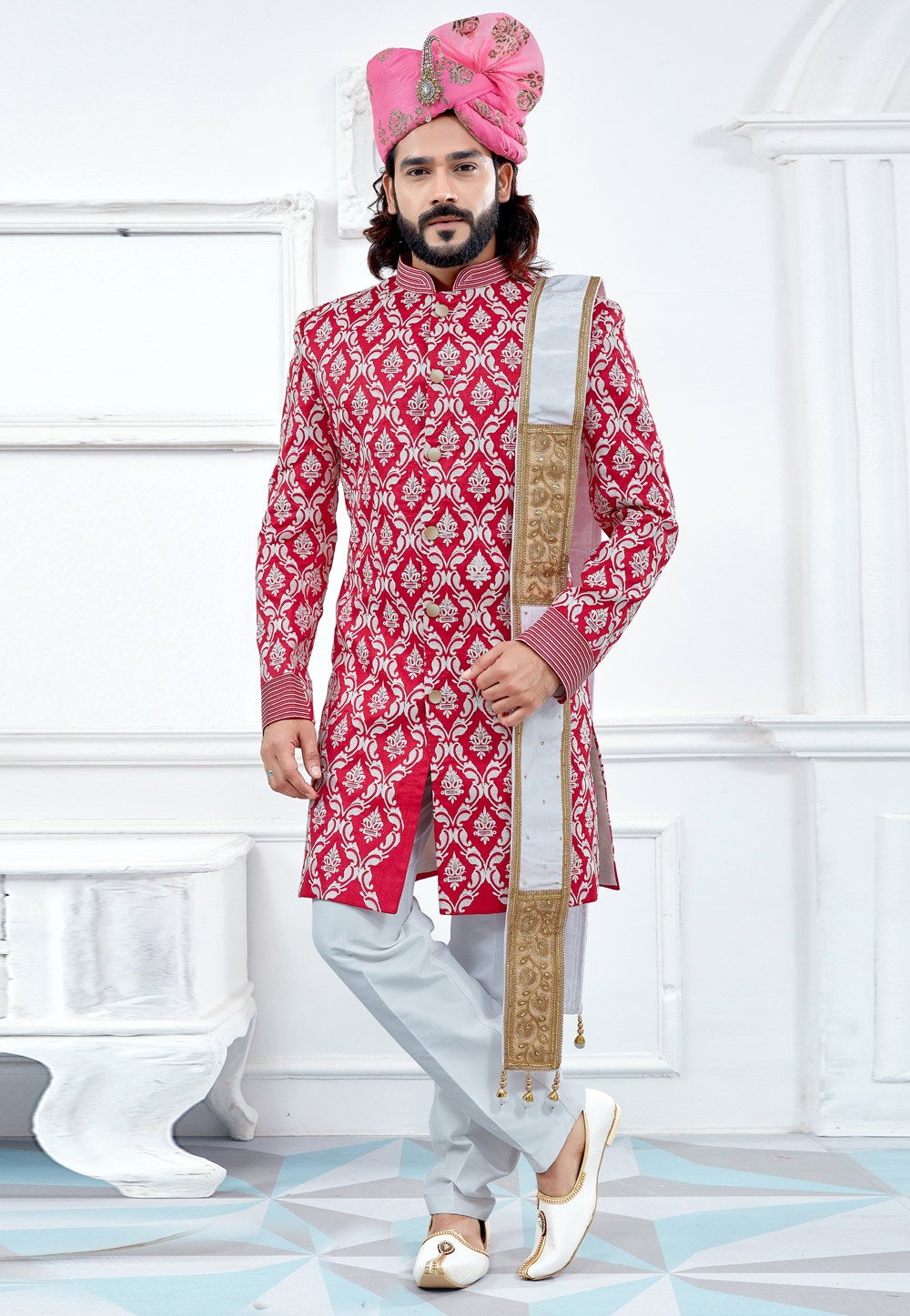Pink Banglori Silk Readymade Indo Western Sherwani 206358