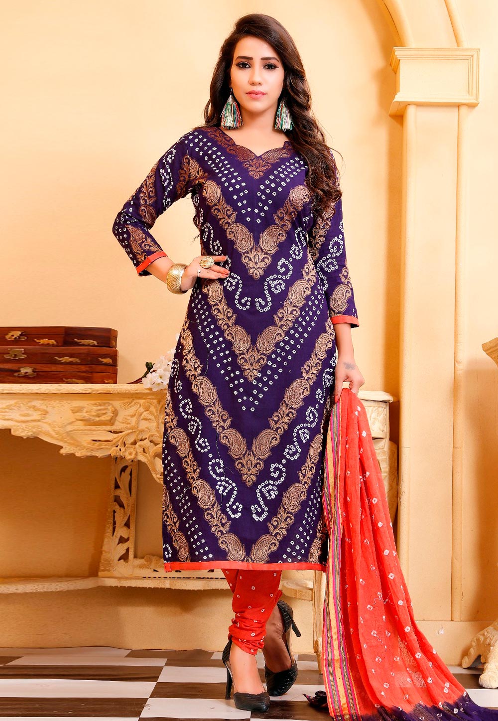 Purple Satin Churidar Suit 155659