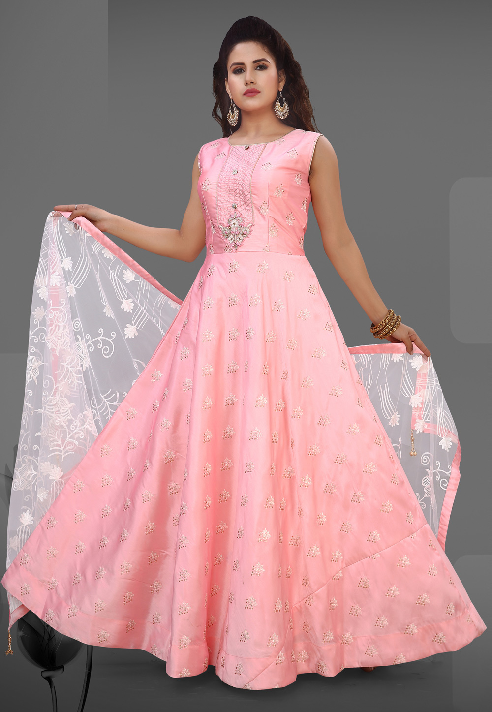 Pink Silk Readymade Floor Length Anarkali Suit 197717