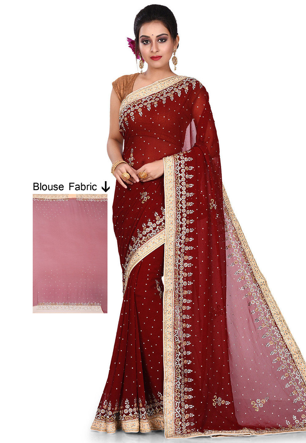 Maroon Georgette Hand Work Saree With Blouse 167350