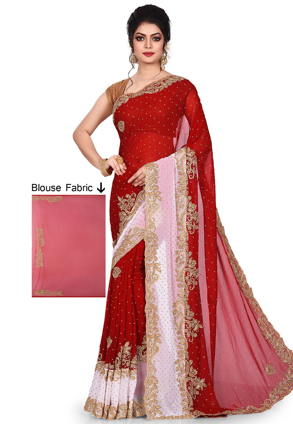 Maroon Georgette Hand Work Saree With Blouse 167364
