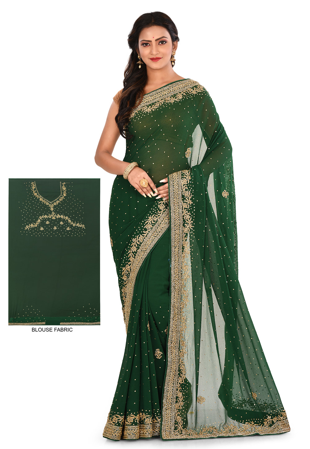 Green Georgette Hand Work Saree With Blouse 180179