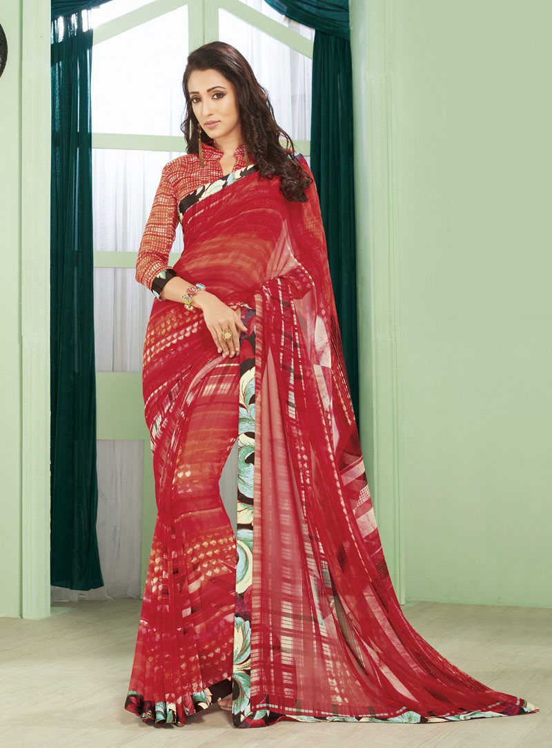Red Georgette Casual Wear Saree 88048