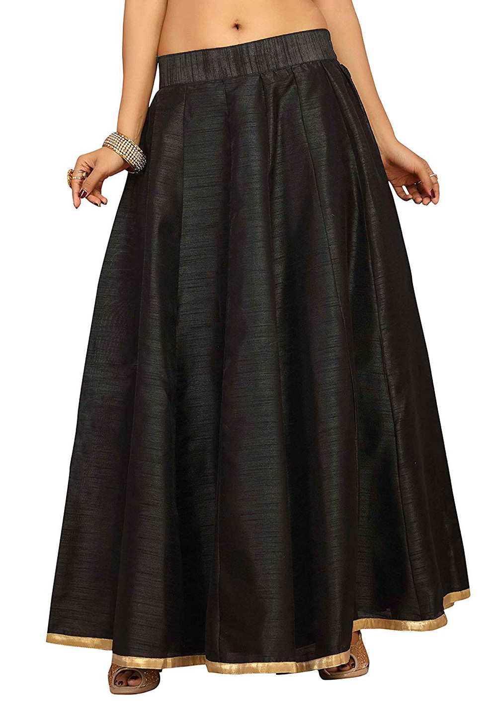 Black Dupion Silk Readymade Skirt 181401