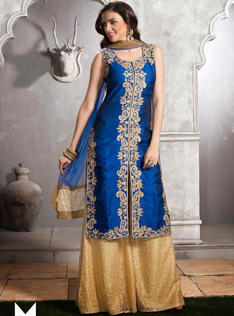 Royal Blue Art Silk Designer Sharara Salwar Kameez 43096