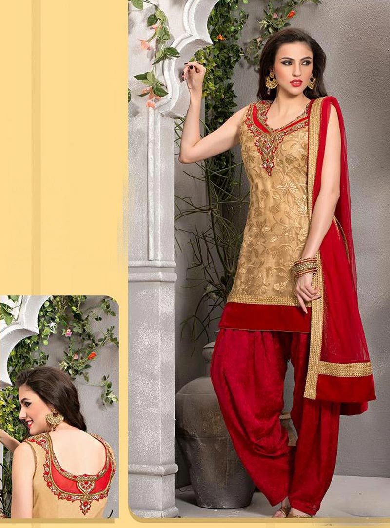 Beige Net Patiala Salwar Kameez 43109