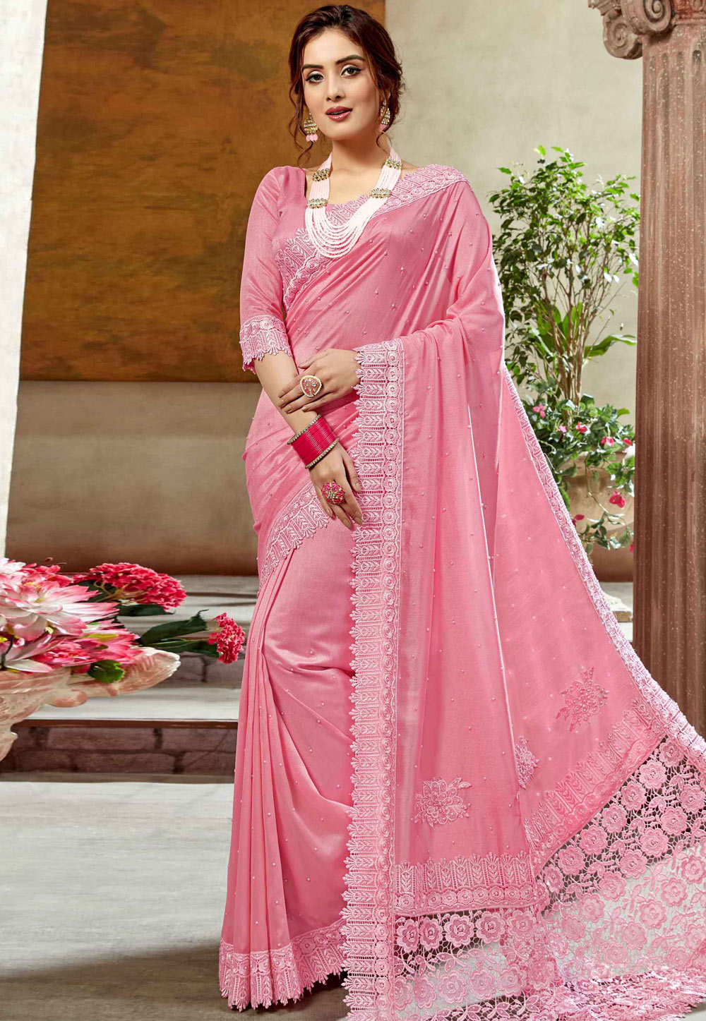Pink Silk Saree With Blouse 206286