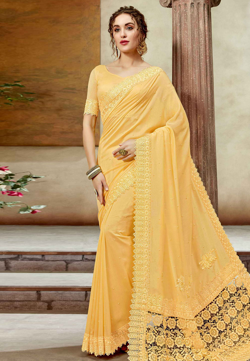 Yellow Silk Saree With Blouse 206288