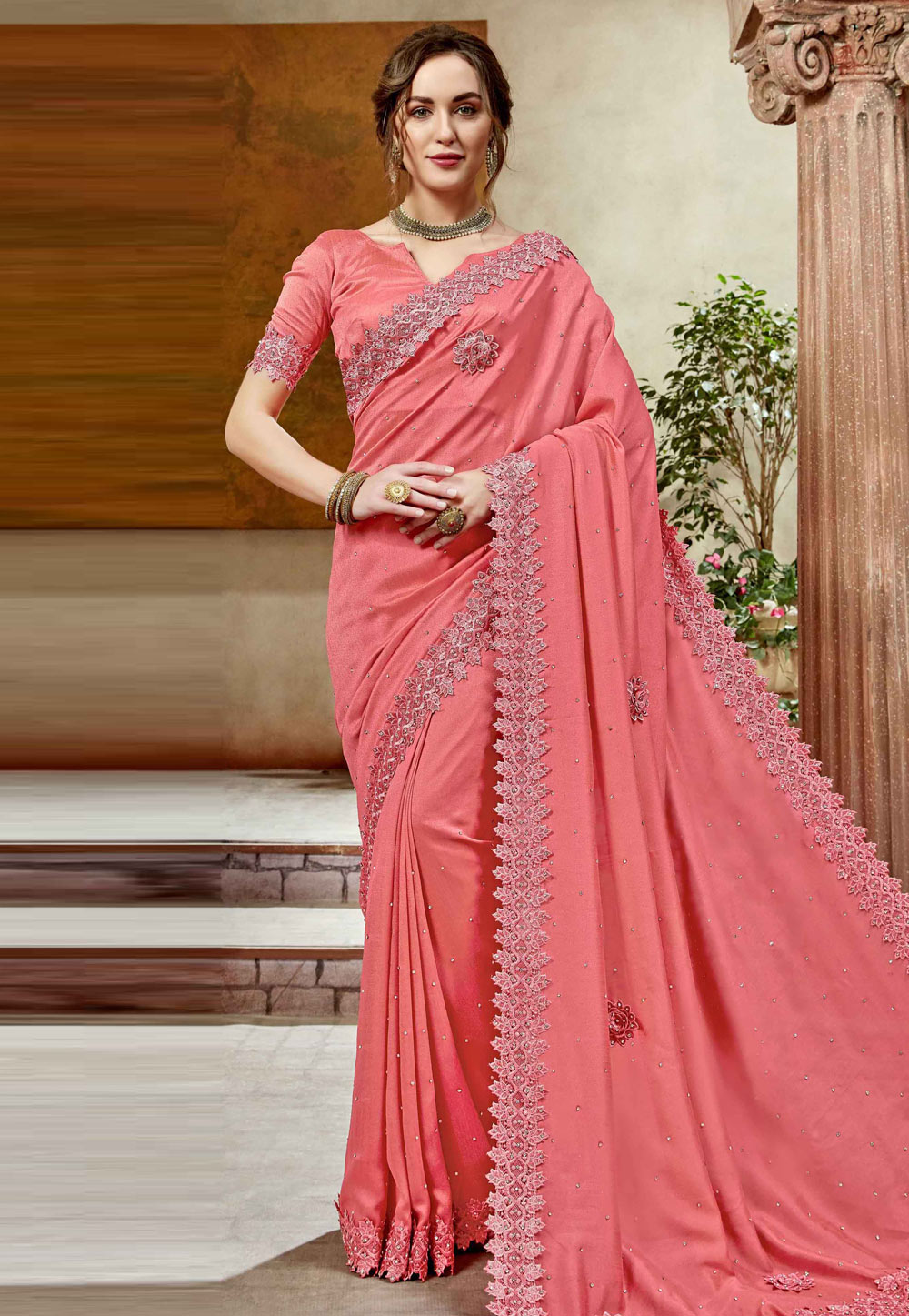 Pink Silk Festival Wear Saree 206289