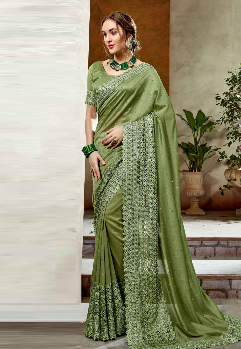 Green Silk Festival Wear Saree 206291