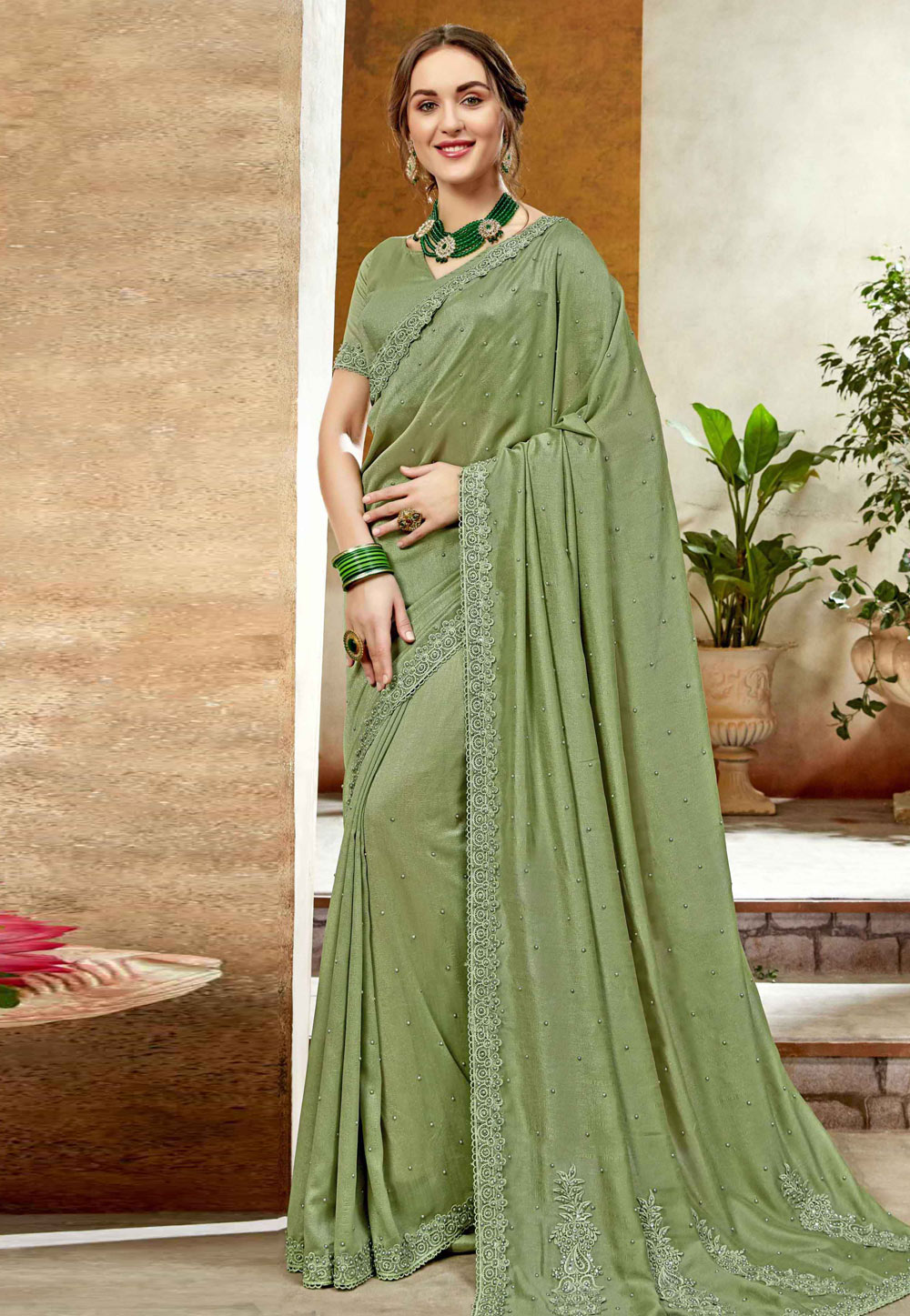 Green Silk Festival Wear Saree 206294