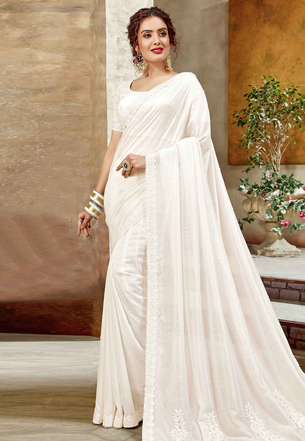 Off White Silk Saree With Blouse 206295