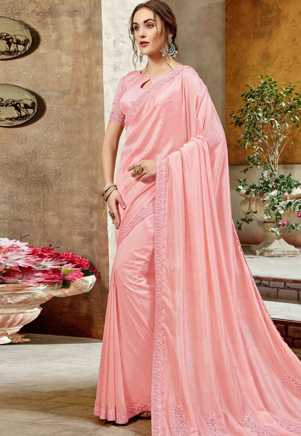 Light Pink Silk Festival Wear Saree 206296