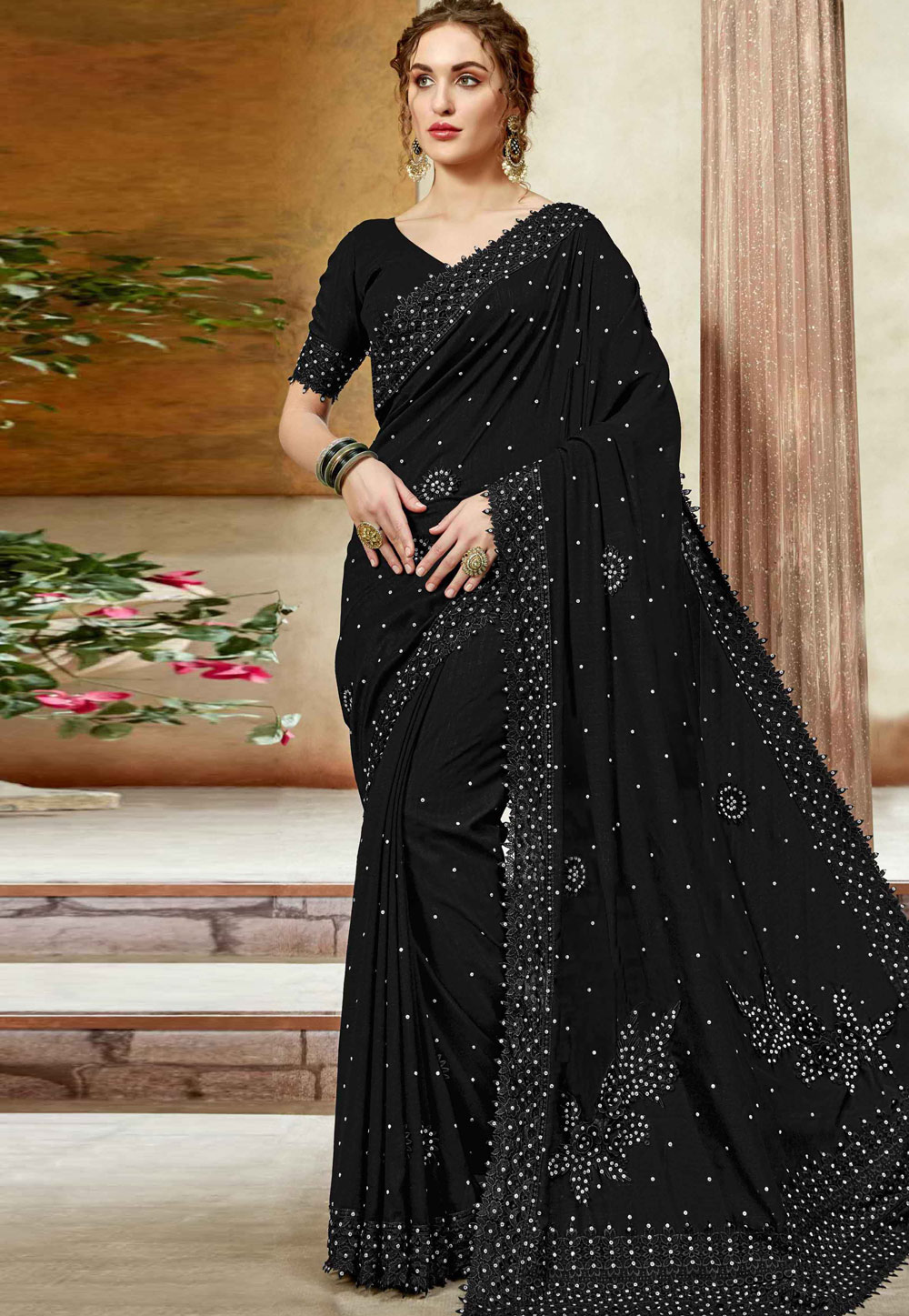 Black Silk Festival Wear Saree 206298