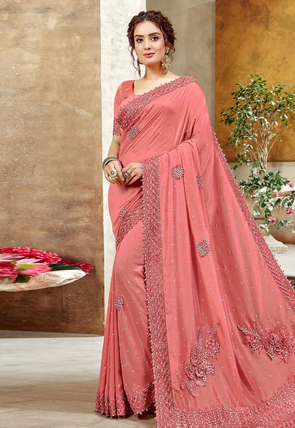 Shaded Pink Silk Saree With Blouse 206299