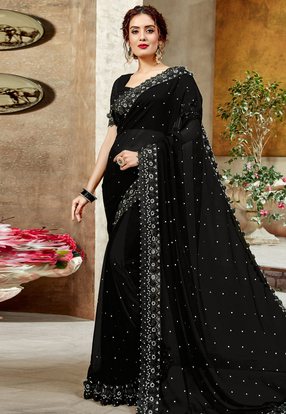 Black Georgette Saree With Blouse 198331