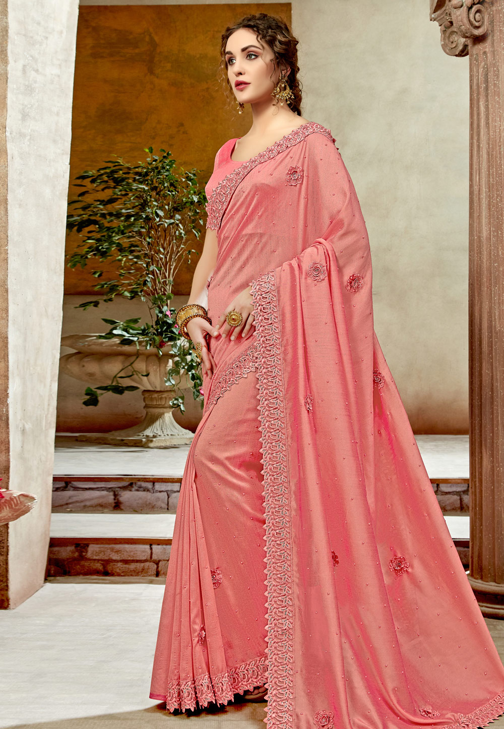 Pink Georgette Saree With Blouse 198333