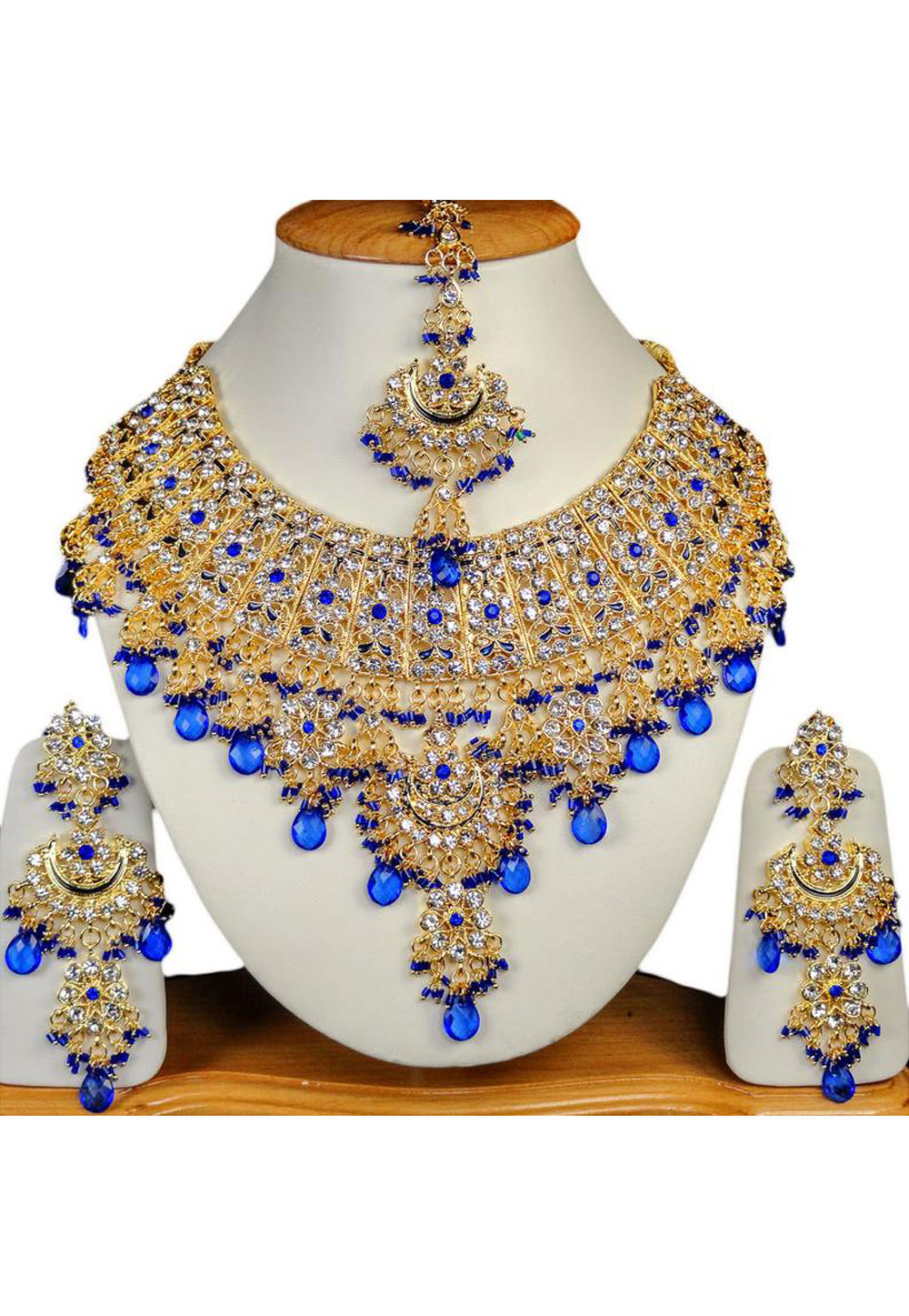 Blue Alloy Necklace Set Earrings and Maang Tikka 196265