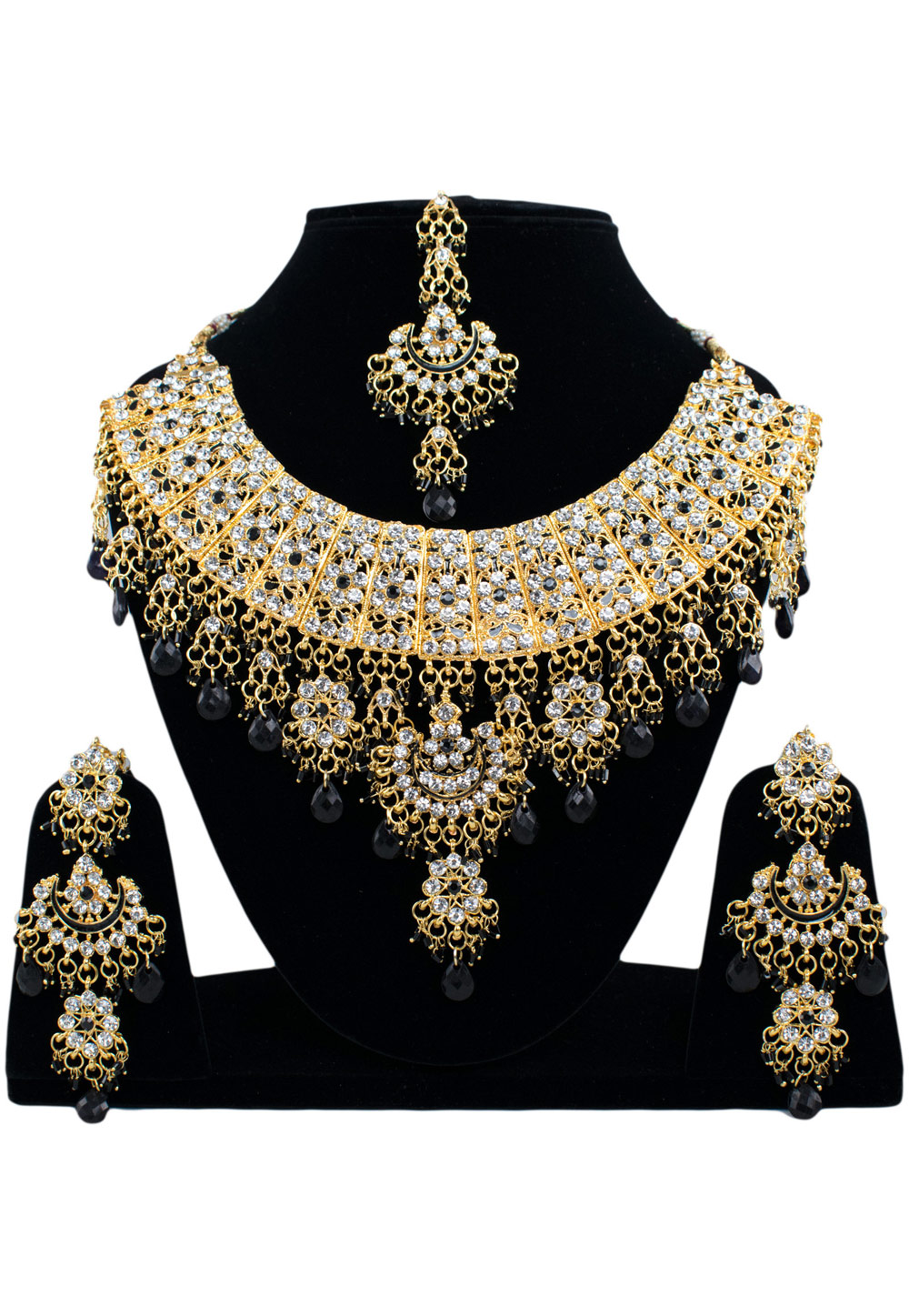 Black Alloy Necklace Set Earrings and Maang Tikka 196267