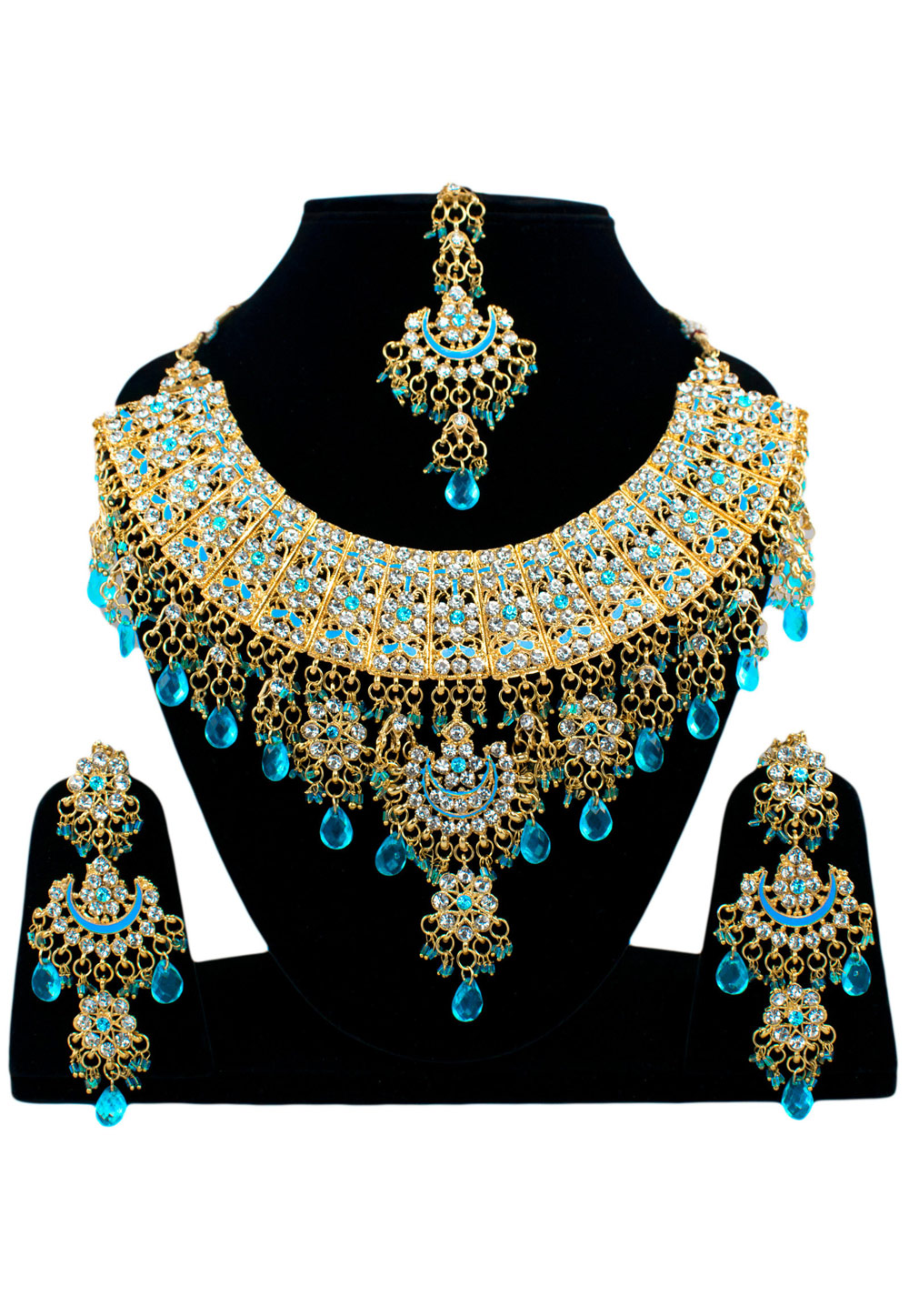 Blue Alloy Necklace Set Earrings and Maang Tikka 196269