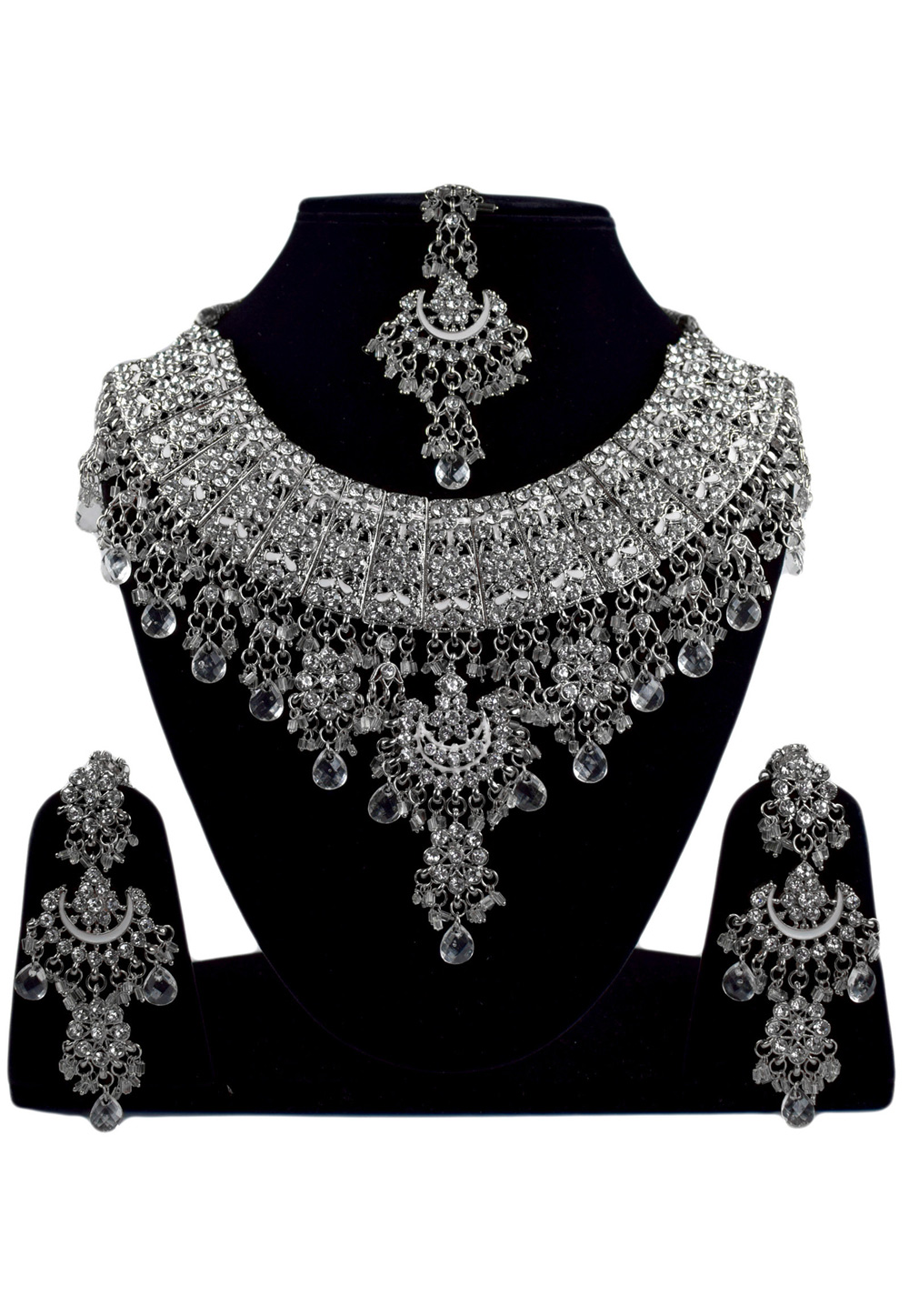 Silver Alloy Necklace Set Earrings and Maang Tikka 196272