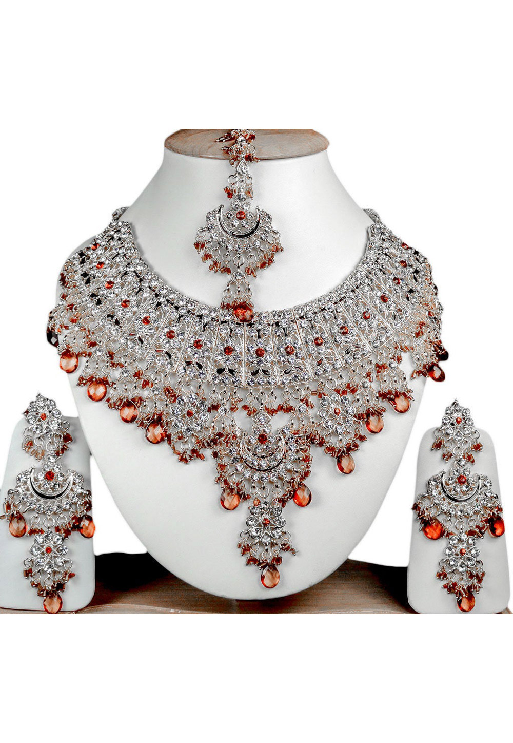 Rust Alloy Necklace Set Earrings and Maang Tikka 196276