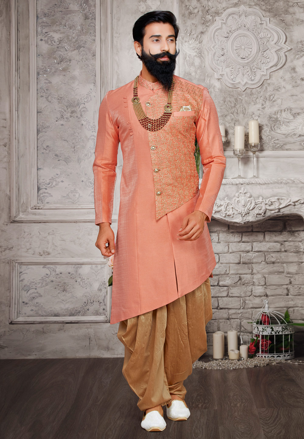 Pink Art Silk Readymade Indowestern Sherwani 175380