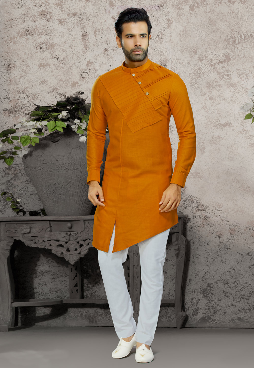 Orange Cotton Readymade Indo Western Suit 198851