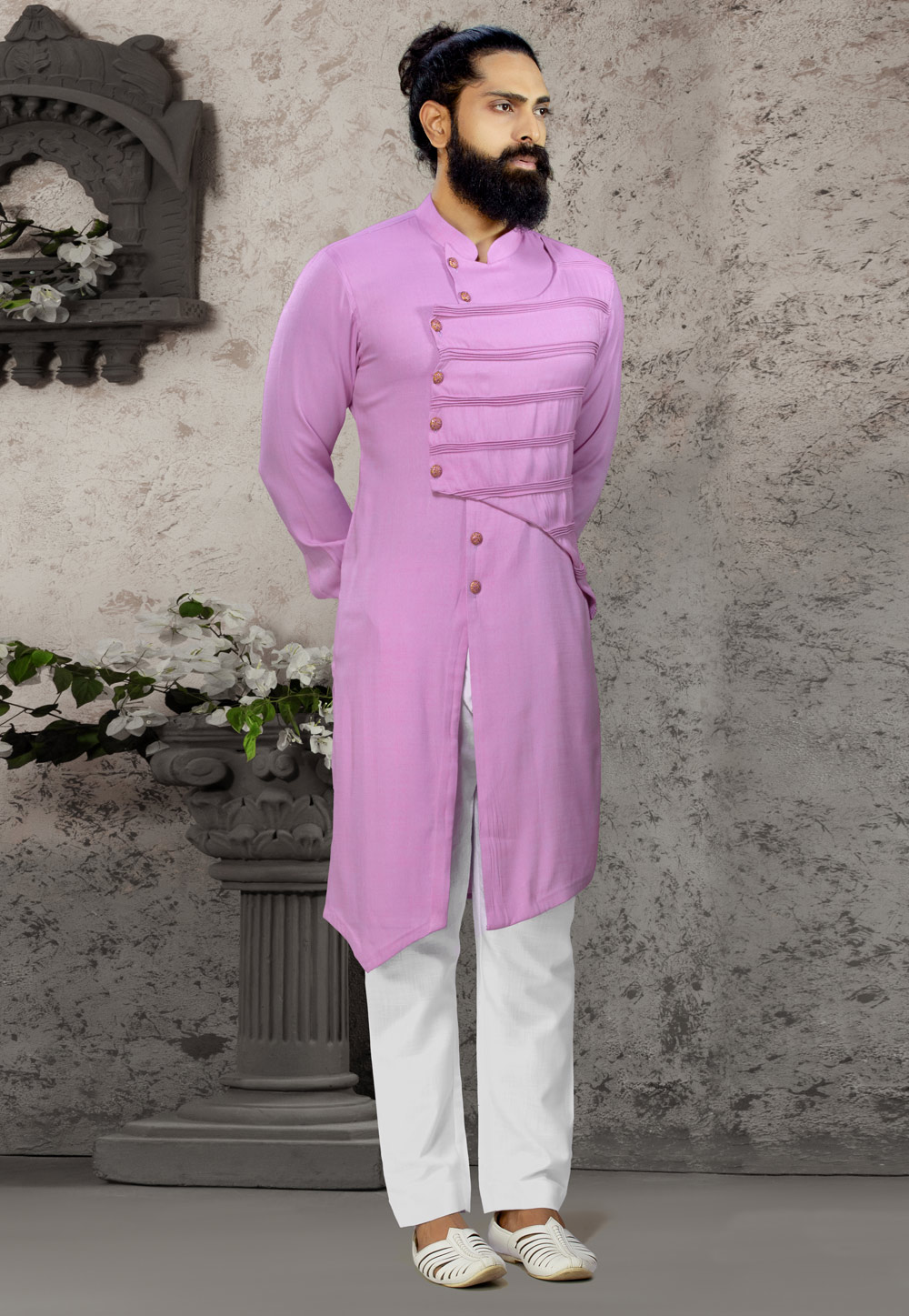 Pink Cotton Readymade Indo Western Suit 198852