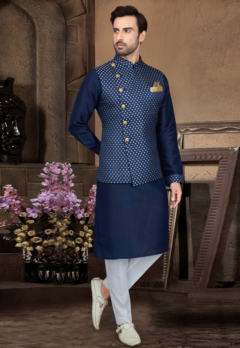 Blue Kurta Pajama Set with Nehru Jacket – ShopBollyWear.Com