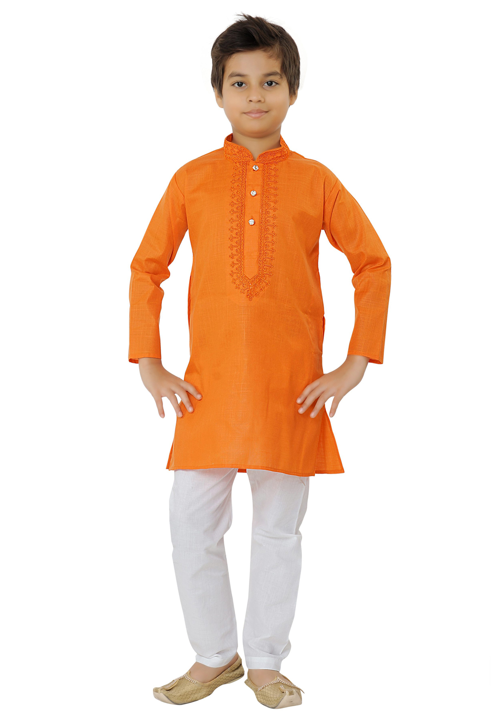 Orange Cotton Silk Readymade Kids Kurta Pajama 212005